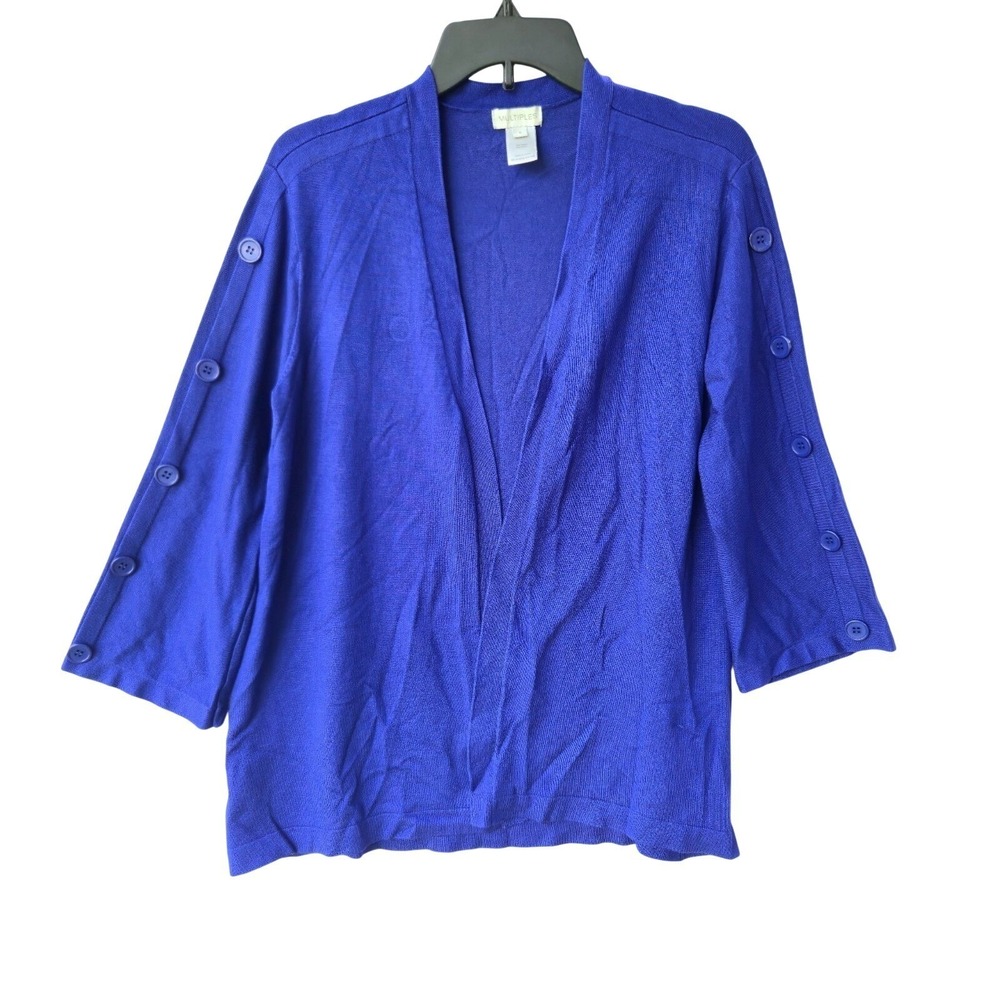 Multiples Women's Small Blue Knit Open Cardigan 3/4 Sleeve Button Accent Casual